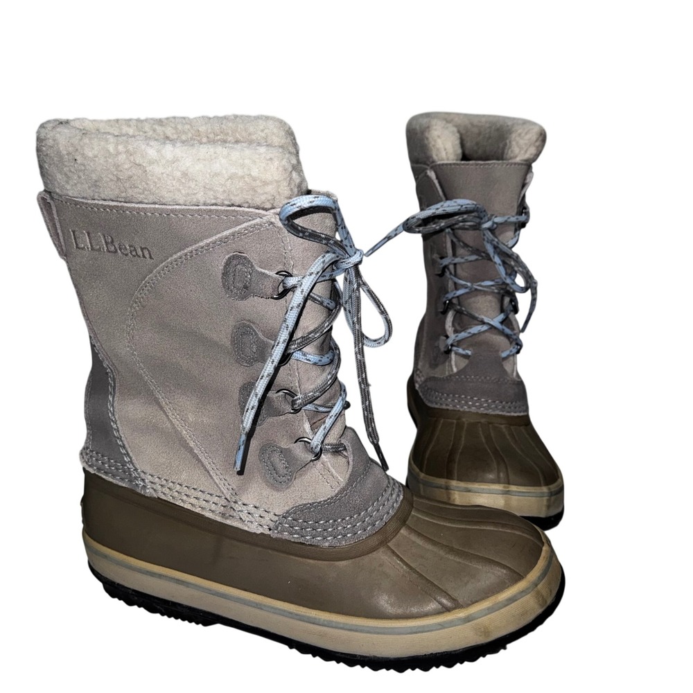 LL Bean Wildcat Pro Winter Boots Womens 8 Gray Tan Good Insulated Suede 284882